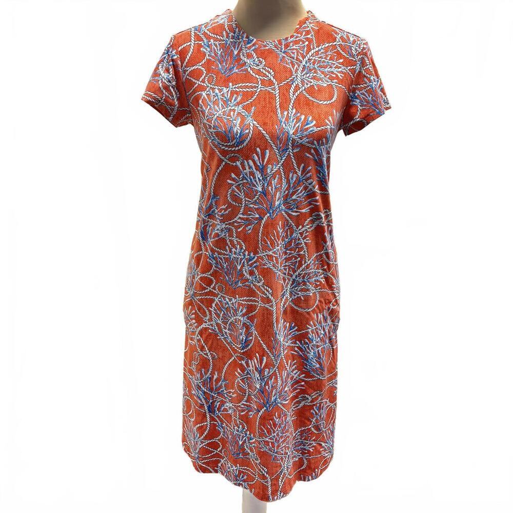 J. McLaughlin Sanibel Coral Rope Print Stretch Shift Dress Golf Casual Coastal